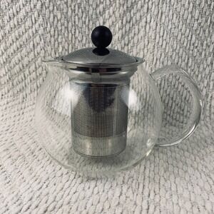 Bodum Teapot Clear Assam Glass Tea Press Stainless Steel Infuser 34oz Minimalist
